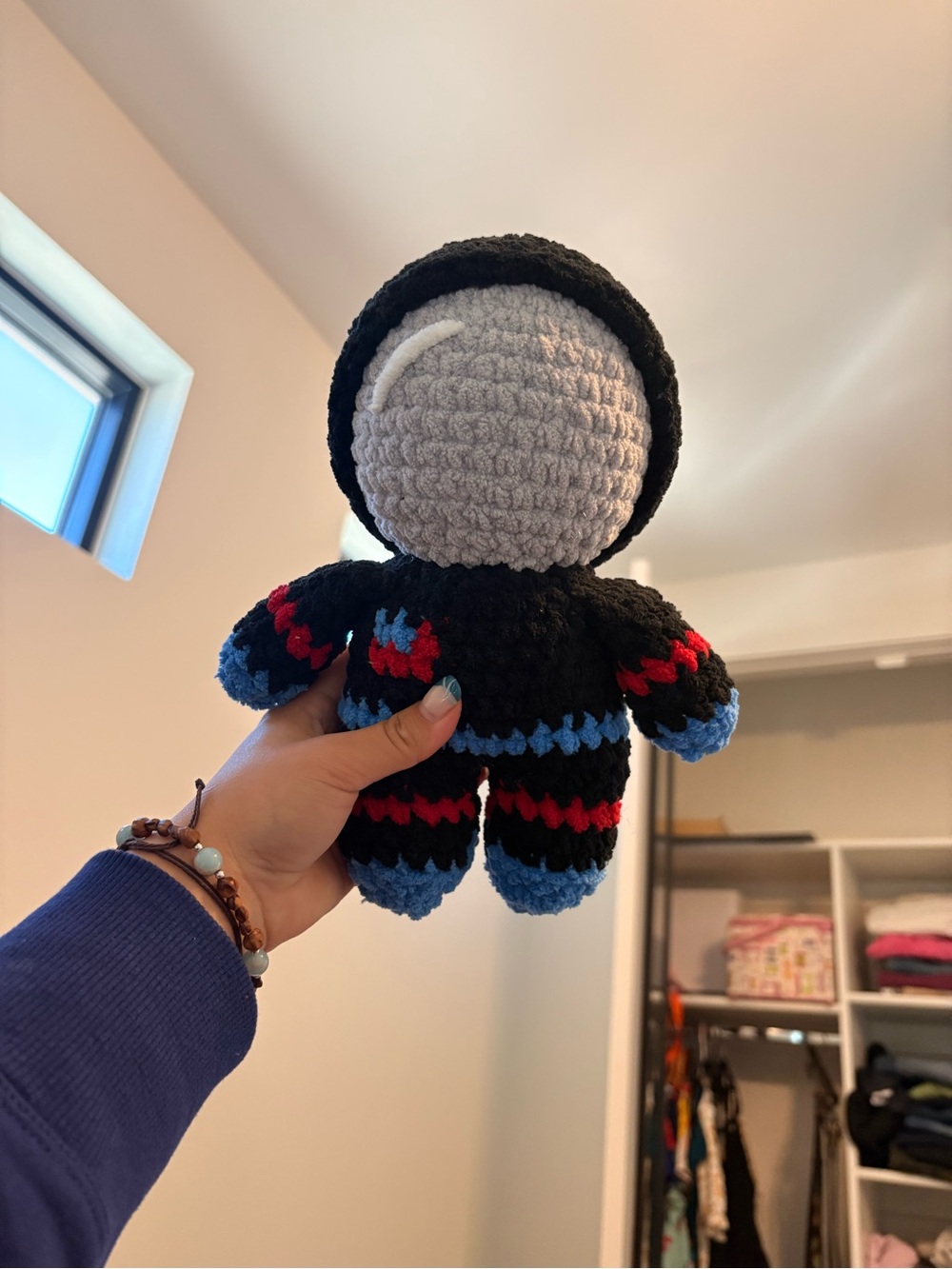 Plush Hooded Octopus Toy - Black, Gray, Blue & Red